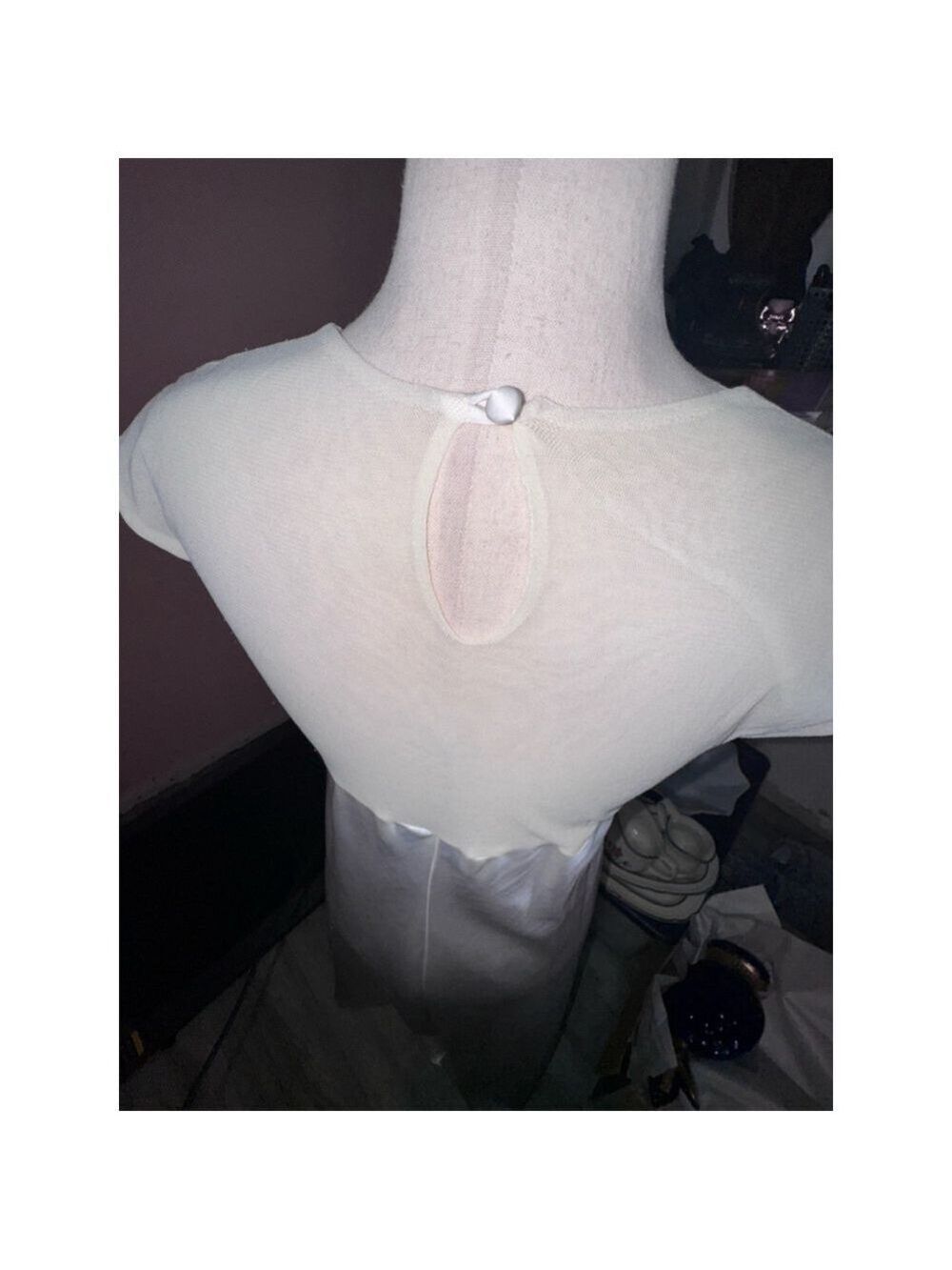 Satin gown cream sz med USA made! Satin bottom top sheer embroidered - Picture 9 of 13